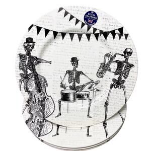 Royal Stafford Halloween SKELETON BAND Dinner Plates 11in Set of 4 Spooky New